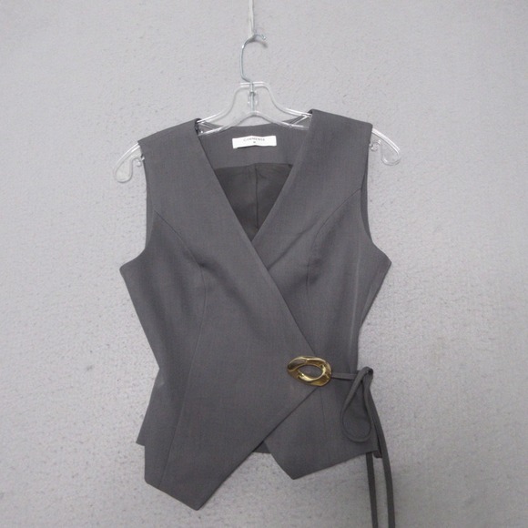 Commense Jackets & Blazers - Commense Vest  Medium Gray Gold Metal Tie Waist Contemporary Minimalist
